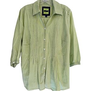 Avenue The Pleat Shirt Apple Green White Gingham Button Front 3/4 Sleeve 18/20